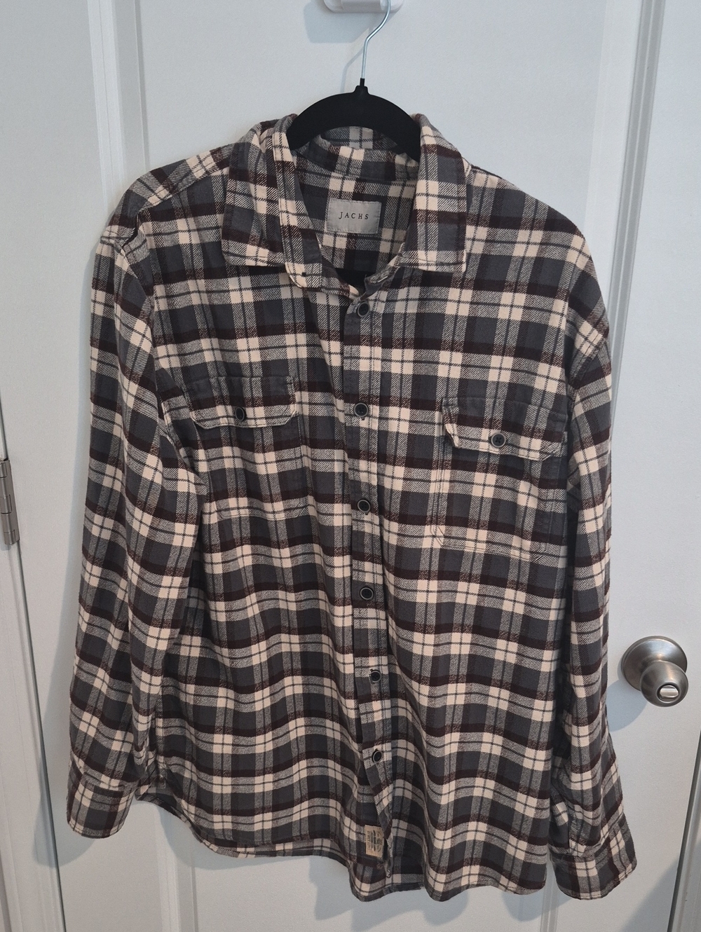 Jachs Men's Plaid Button-Down Shirt in Black & Cream